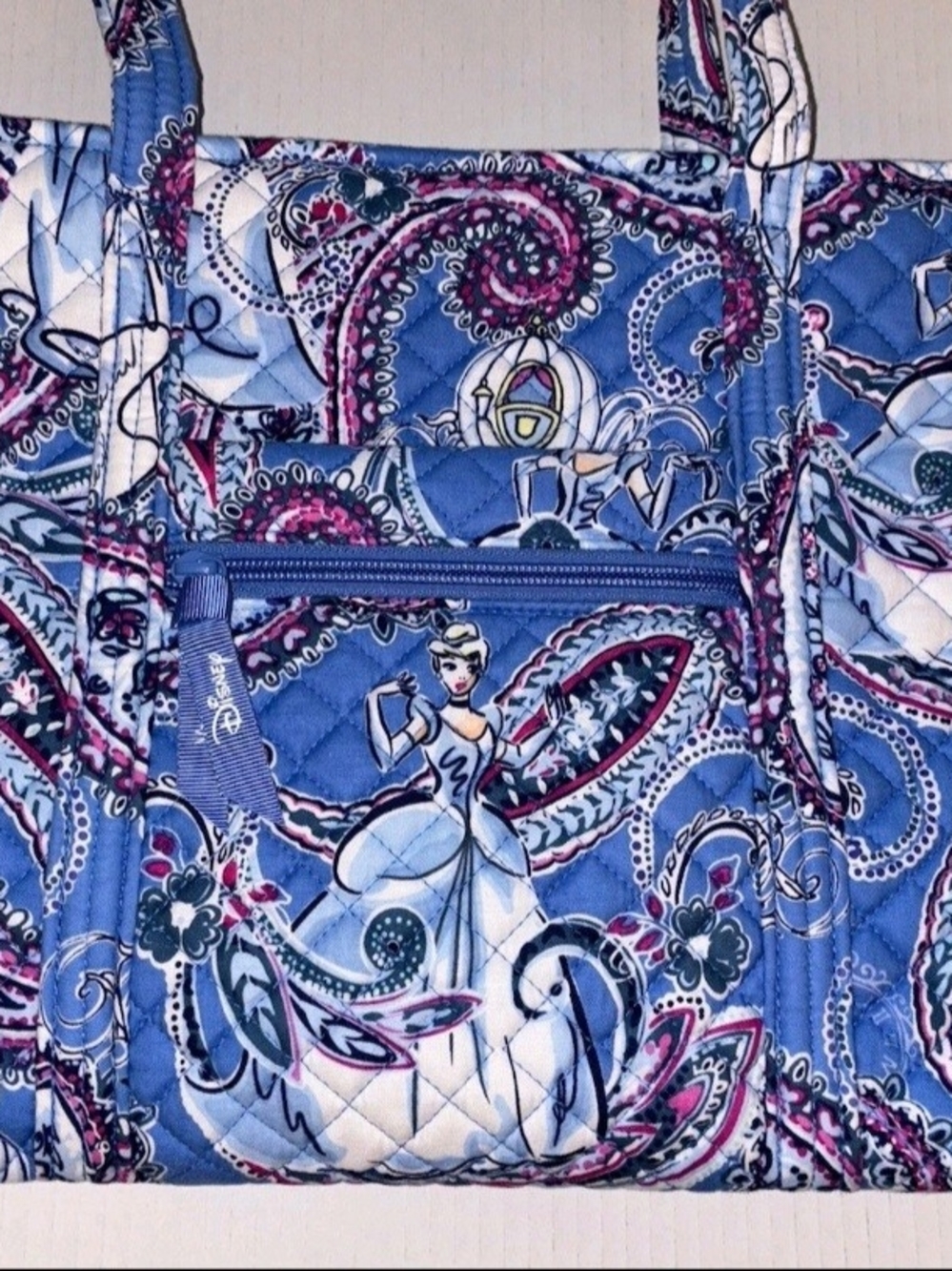 Vera Bradley Blue Quilted Cinderella Tote with Paisley Print